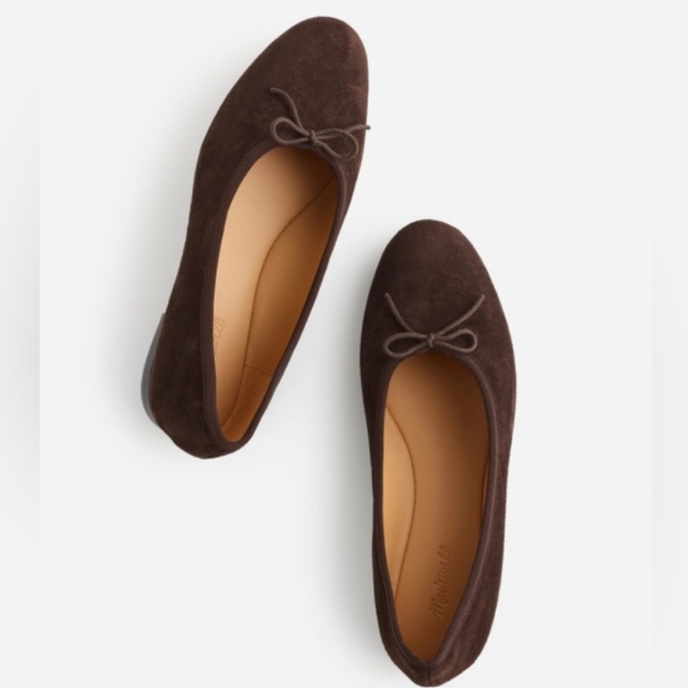 Madewell The April Ballet Flat in Dark Carob Brown Suede Shoes Women's Size 9.5